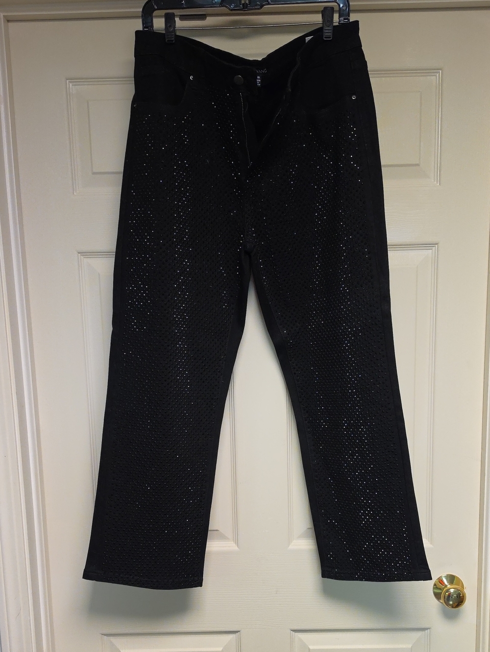 Ming Wang Black Straight-Leg Jeans with Sparkle Embellishment